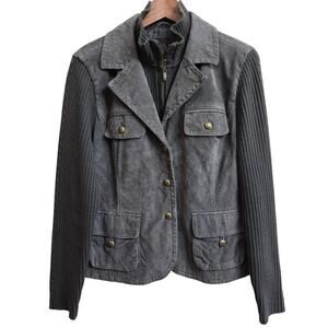 L.A.L Live A Little Womens Vintage Y2K Leather Suede Jacket Size XL Gray